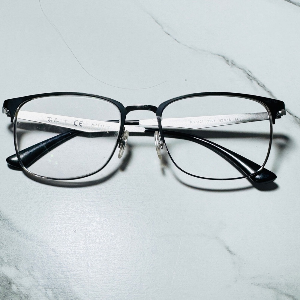 Ray-Ban RB 6421 2997 Black Silver Rectangular Eyeglasses Frames 52-18-140